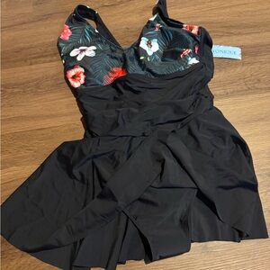 Floral Black Swimsuit w/Shorts underneath